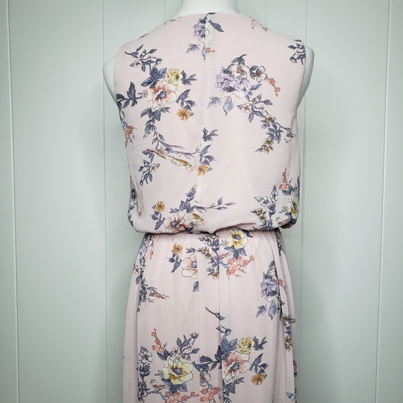 Lily Rose Lavender Floral Chiffon Maxi Dress Wrap Neckline Boho Peasant Girly MD - Picture 6 of 13